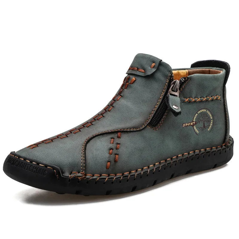 Herren Vintage Hand Nähen Mikrofaser Leder Seite Reißverschluss Stiefeletten