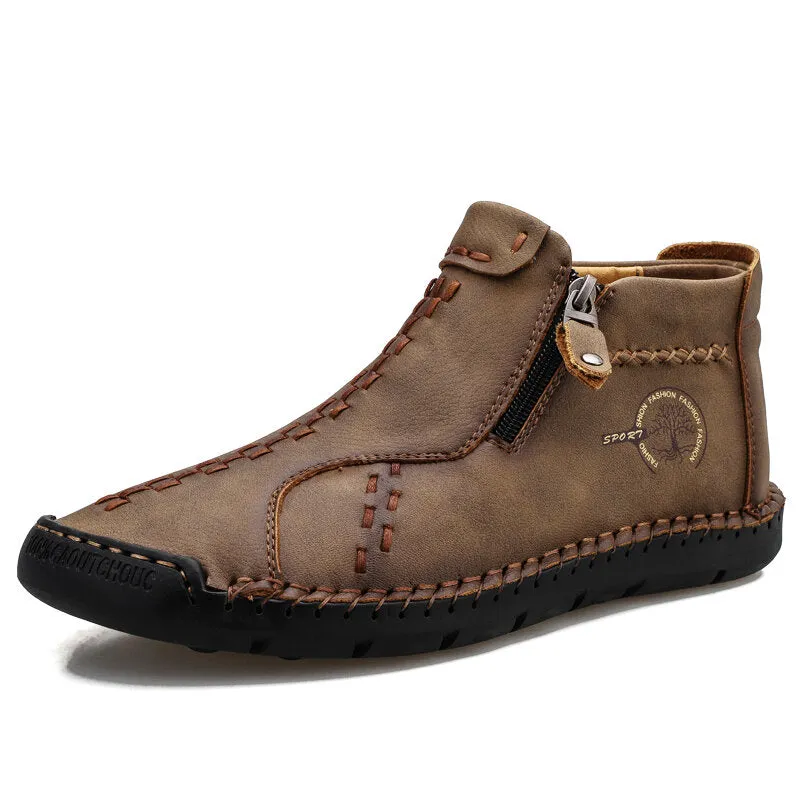 Herren Vintage Hand Nähen Mikrofaser Leder Seite Reißverschluss Stiefeletten