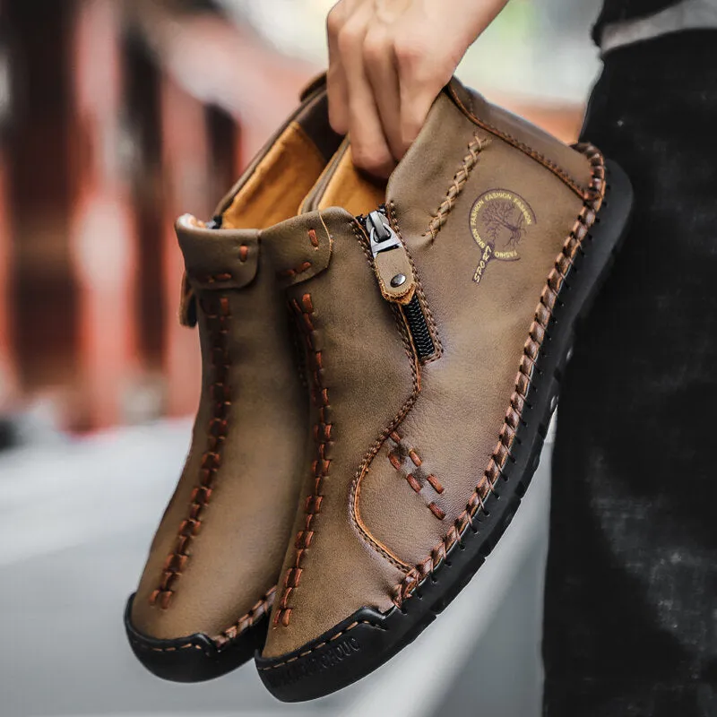 Herren Vintage Hand Nähen Mikrofaser Leder Seite Reißverschluss Stiefeletten