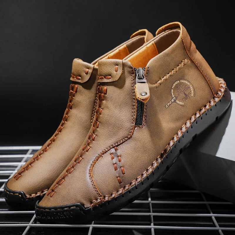 Herren Vintage Hand Nähen Mikrofaser Leder Seite Reißverschluss Stiefeletten