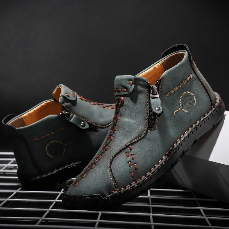 Herren Vintage Hand Nähen Mikrofaser Leder Seite Reißverschluss Stiefeletten