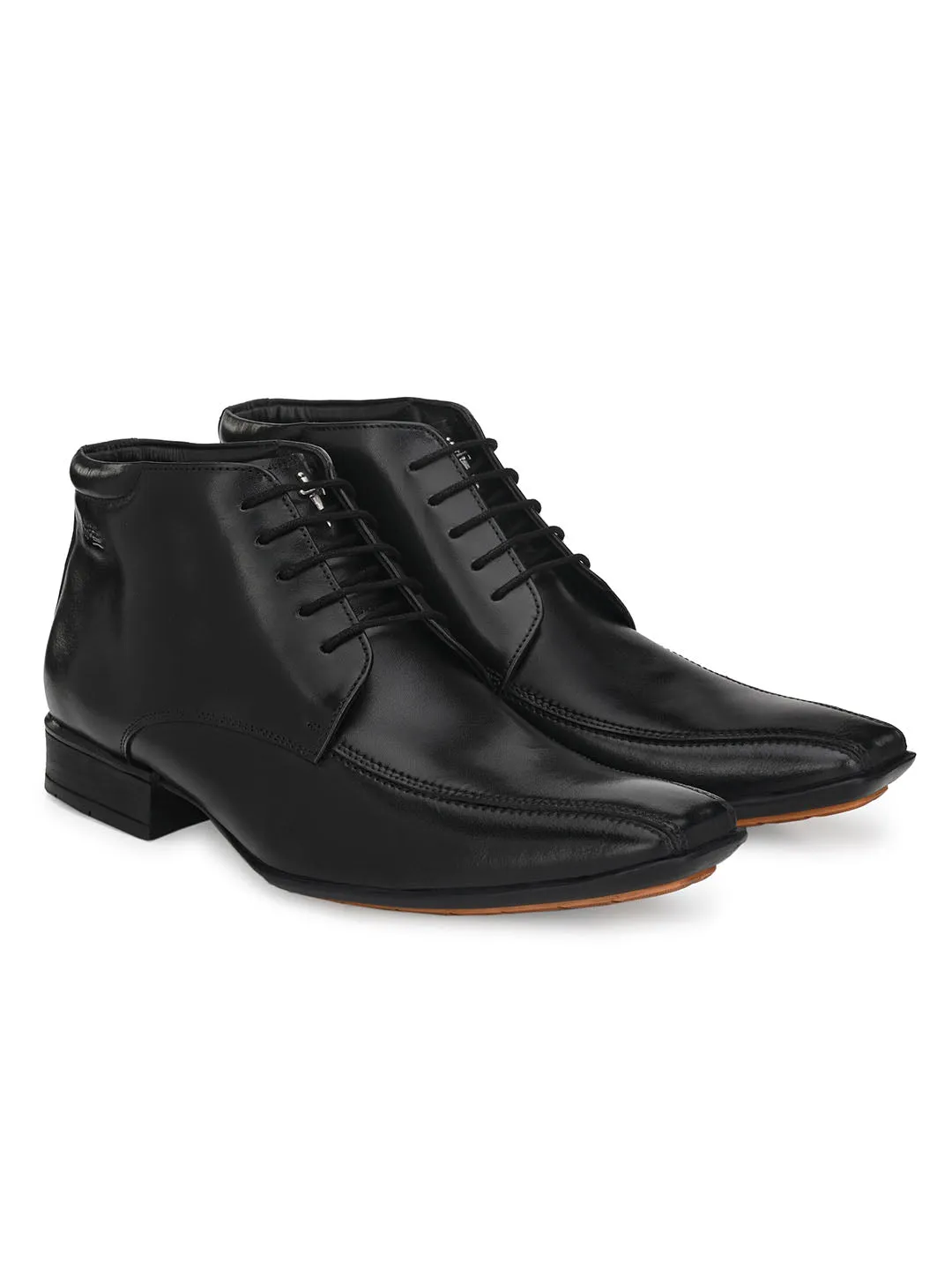 Hitz Men's Black Leather Derby Ankle Boot Shoes