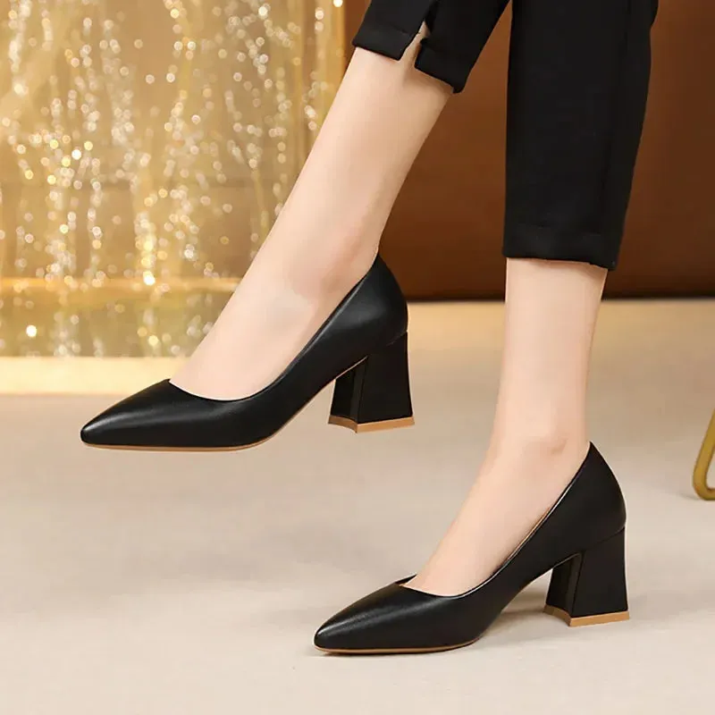 Hnzxzm Plus Size 35-42 Basic Pumps Pointed Toe High Heels Boat Shoes for Woman Dress Shoes Shallow White Wedding Shoes Black