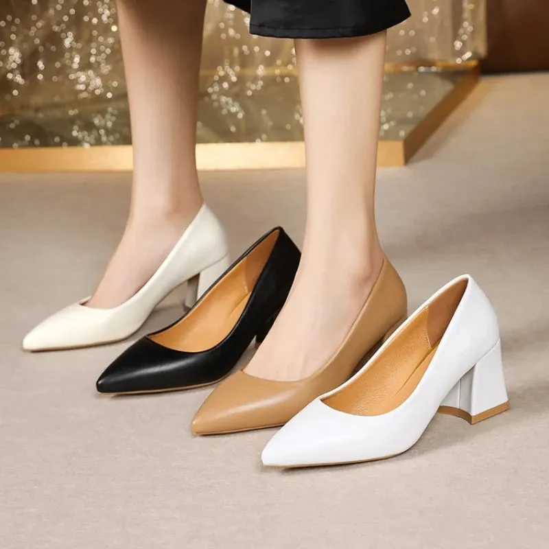 Hnzxzm Plus Size 35-42 Basic Pumps Pointed Toe High Heels Boat Shoes for Woman Dress Shoes Shallow White Wedding Shoes Black