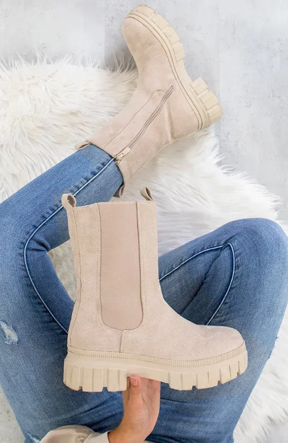 Hoge Chelsea Boots Suède Beige