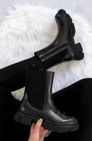 Hoge Chelsea Croco Boots Zwart