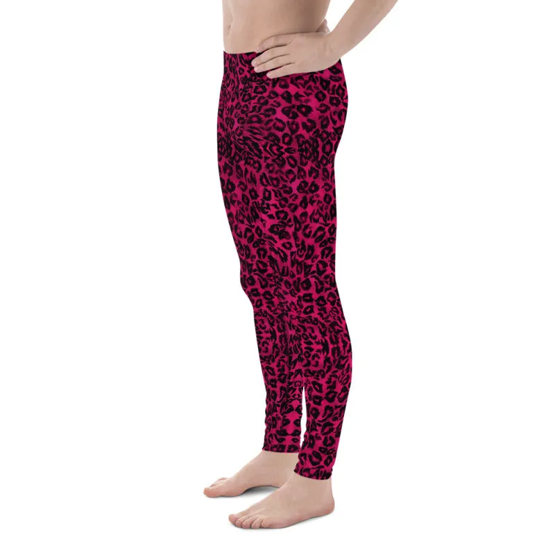 Hot Pink Leopard Meggings, Animal Print Run Tights Men's Leggings-Made in USA/EU