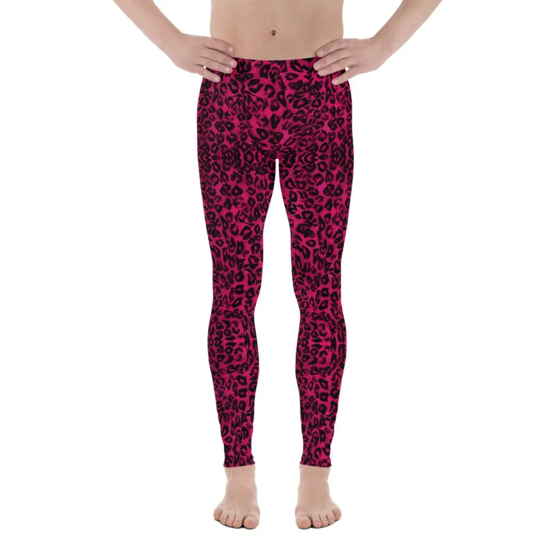 Hot Pink Leopard Meggings, Animal Print Run Tights Men's Leggings-Made in USA/EU