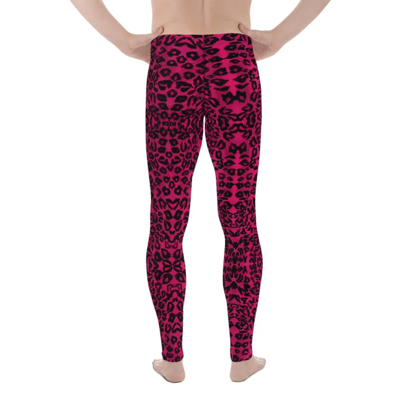 Hot Pink Leopard Meggings, Animal Print Run Tights Men's Leggings-Made in USA/EU