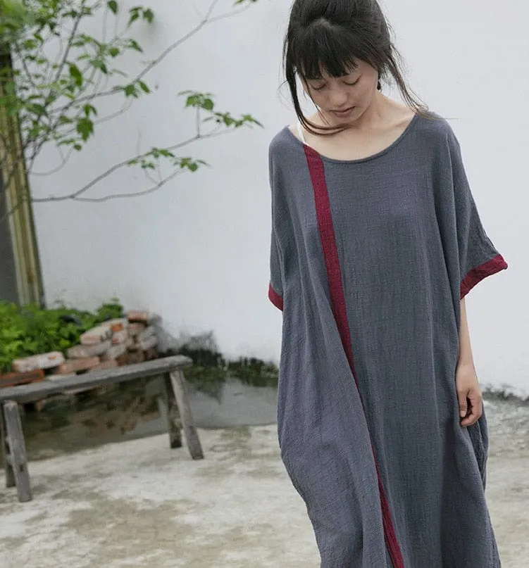 Inner Peace Cotton Linen Asymmetrical Dress | Lotus