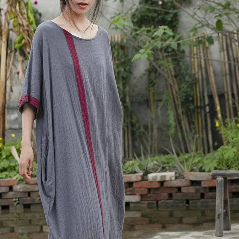 Inner Peace Cotton Linen Asymmetrical Dress | Lotus