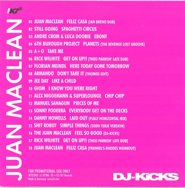 Juan MacLean - DJ–Kicks (CD, Mixed, Promo) (NM or M-)