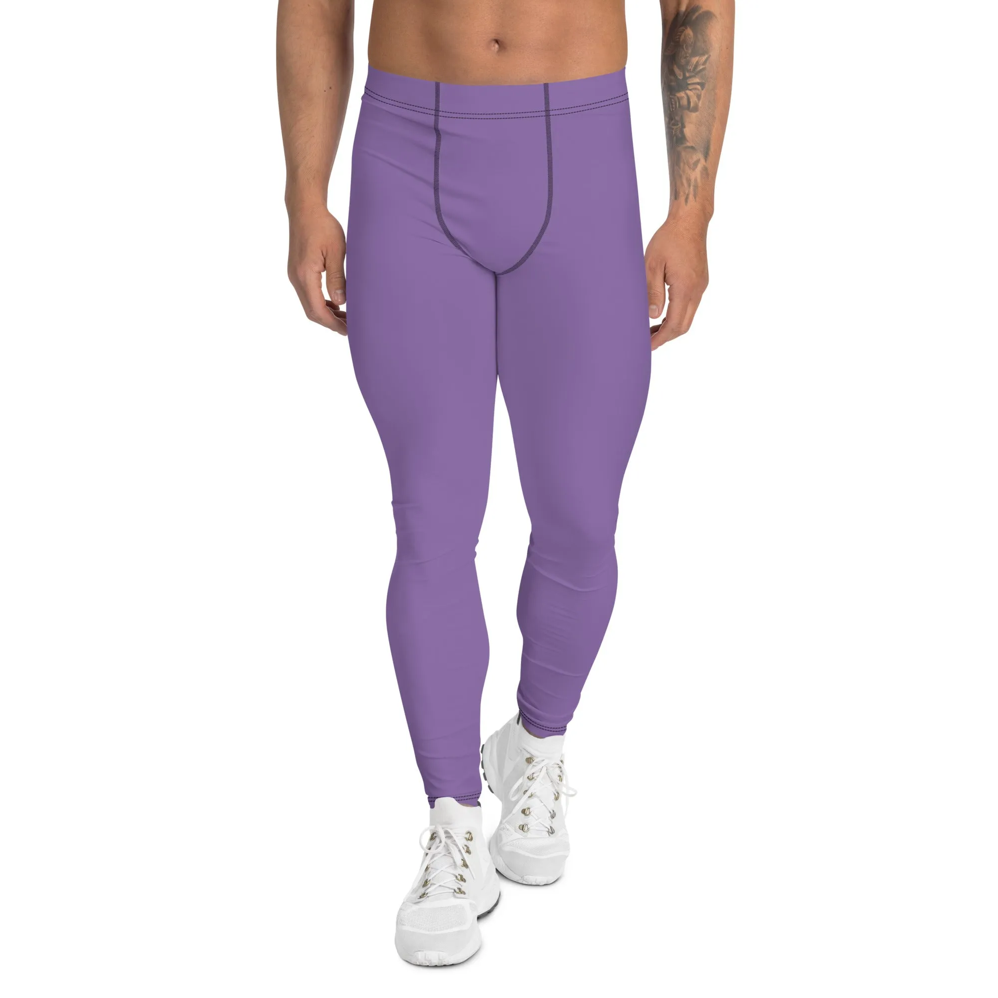 Lavender Purple Color Men's Leggings, Solid Purple Color Premium Designer Men's Tight Pants - Made in USA/EU/MX