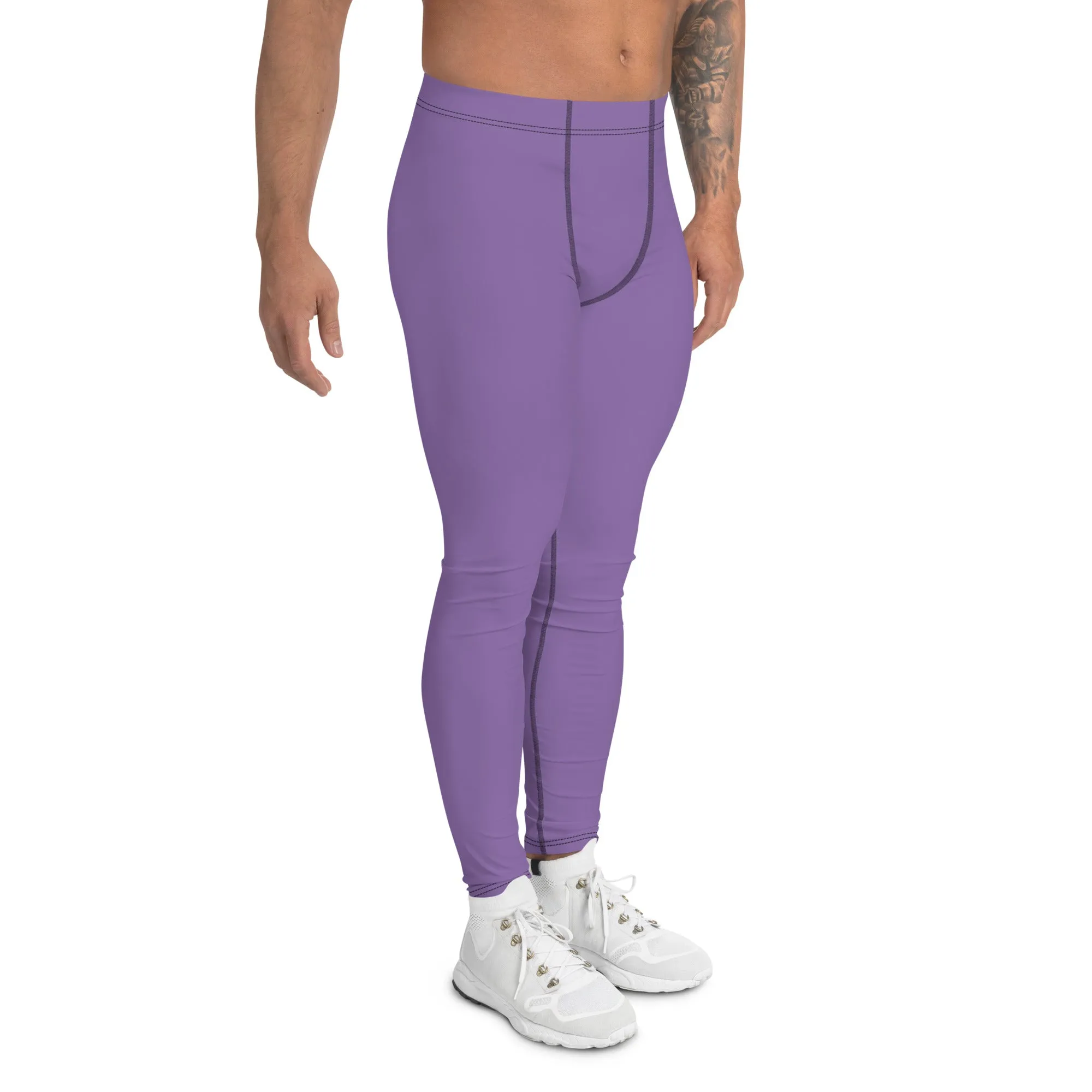 Lavender Purple Color Men's Leggings, Solid Purple Color Premium Designer Men's Tight Pants - Made in USA/EU/MX