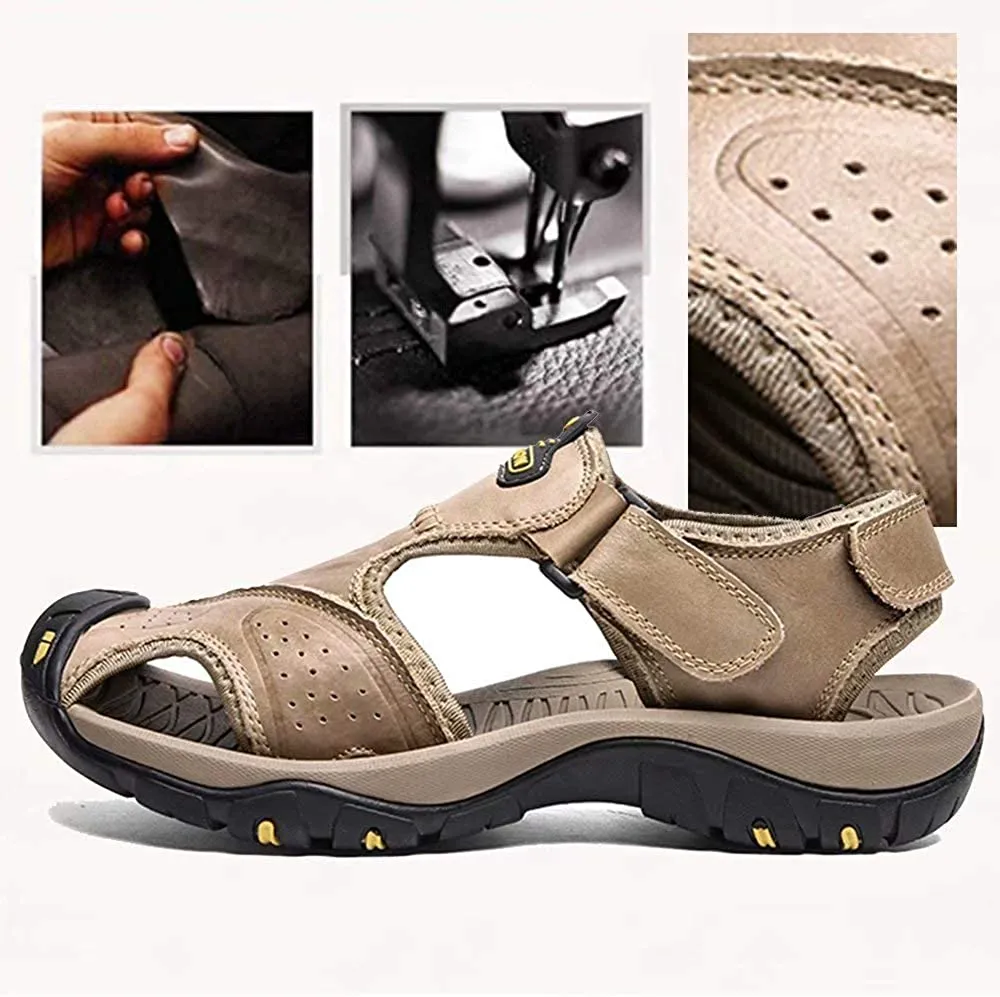 Ledersandalen für Herren im Freien Wandersandalen, wasserdicht sportlich Sport-Sandalen Fischer-Strandschuhe geschlossene Zehen Wassersandalen