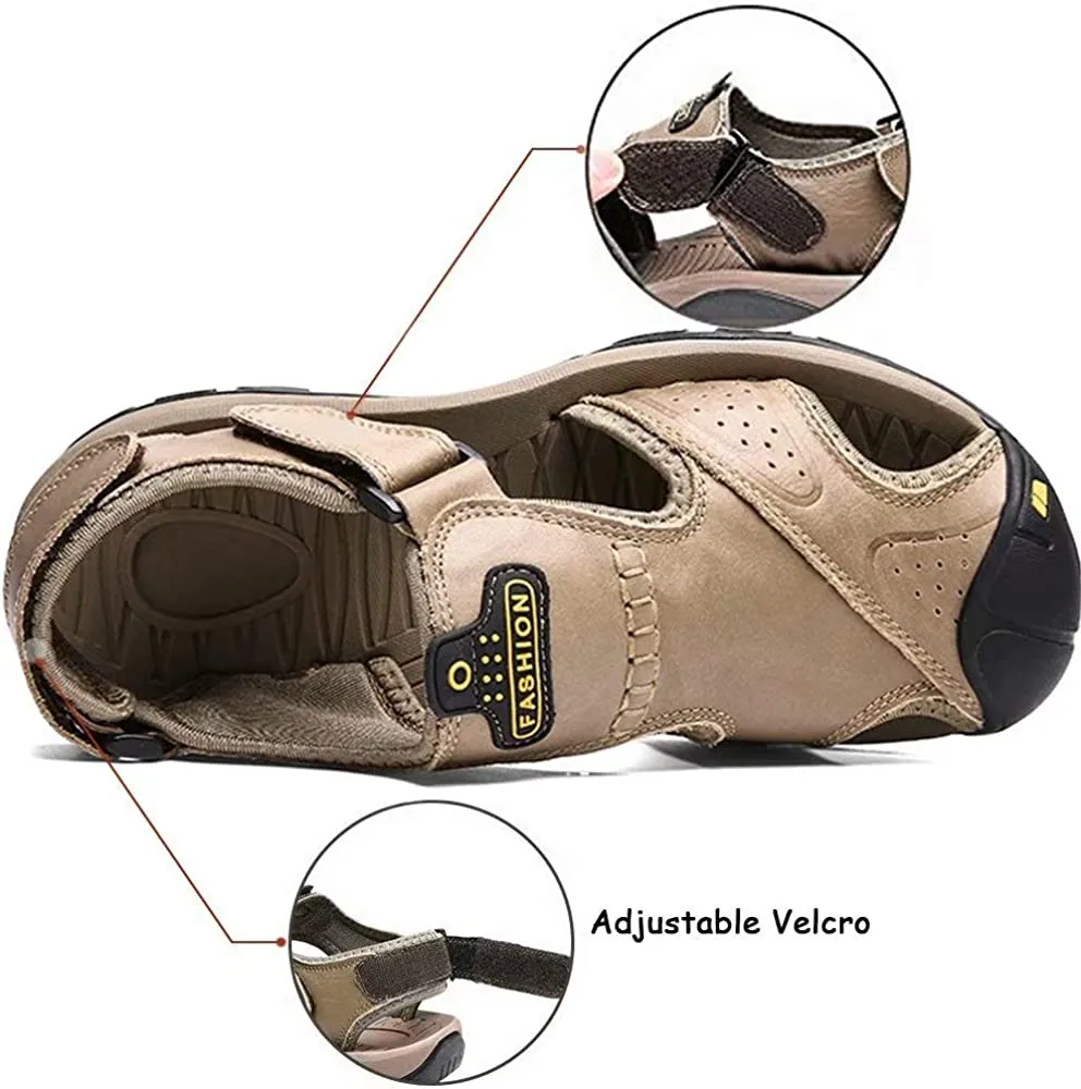 Ledersandalen für Herren im Freien Wandersandalen, wasserdicht sportlich Sport-Sandalen Fischer-Strandschuhe geschlossene Zehen Wassersandalen