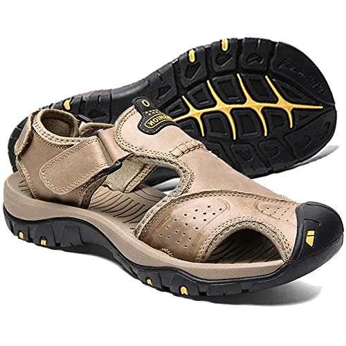 Ledersandalen für Herren im Freien Wandersandalen, wasserdicht sportlich Sport-Sandalen Fischer-Strandschuhe geschlossene Zehen Wassersandalen