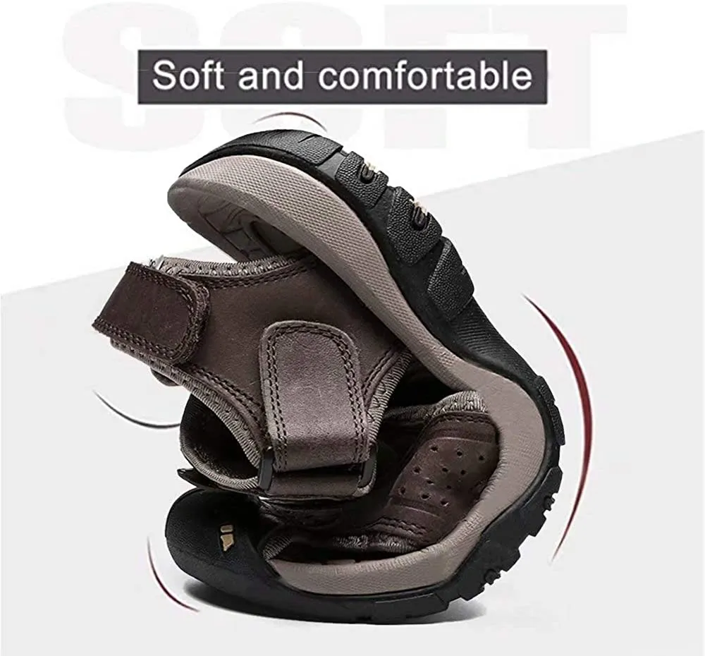 Ledersandalen für Herren im Freien Wandersandalen, wasserdicht sportlich Sport-Sandalen Fischer-Strandschuhe geschlossene Zehen Wassersandalen