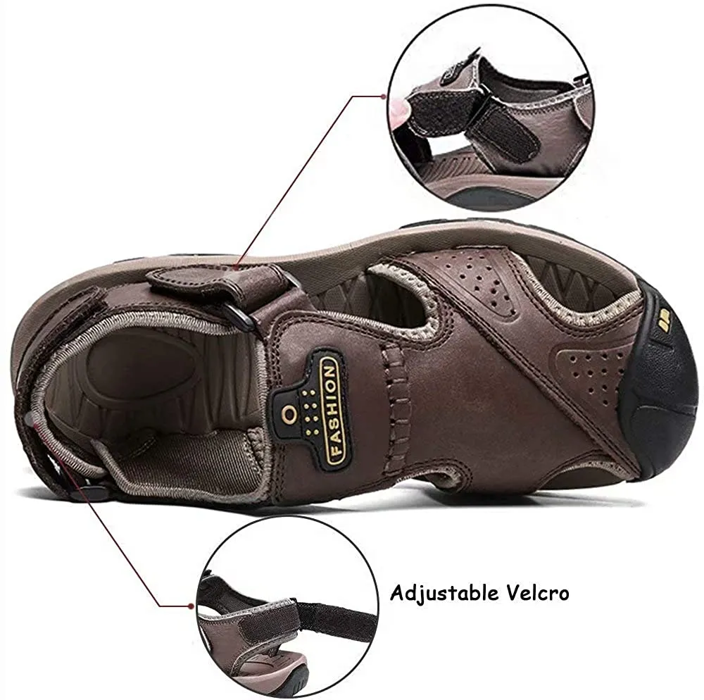 Ledersandalen für Herren im Freien Wandersandalen, wasserdicht sportlich Sport-Sandalen Fischer-Strandschuhe geschlossene Zehen Wassersandalen