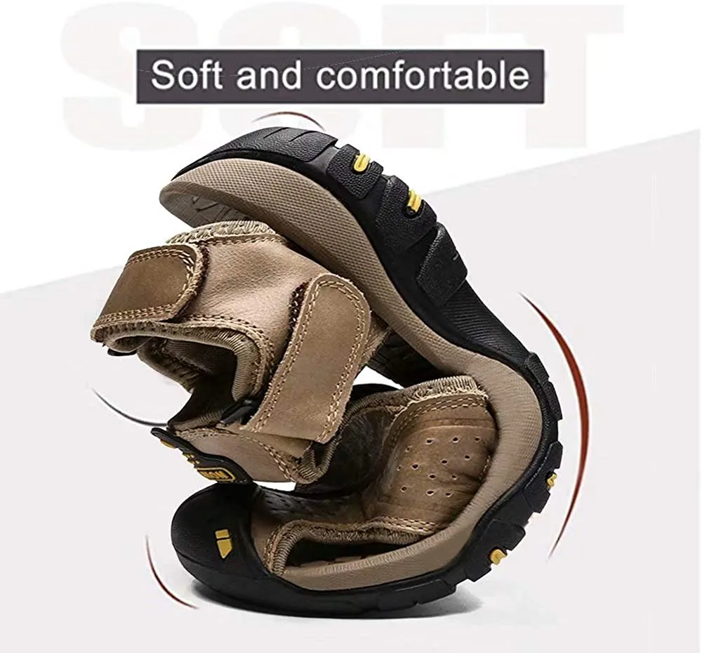 Ledersandalen für Herren im Freien Wandersandalen, wasserdicht sportlich Sport-Sandalen Fischer-Strandschuhe geschlossene Zehen Wassersandalen