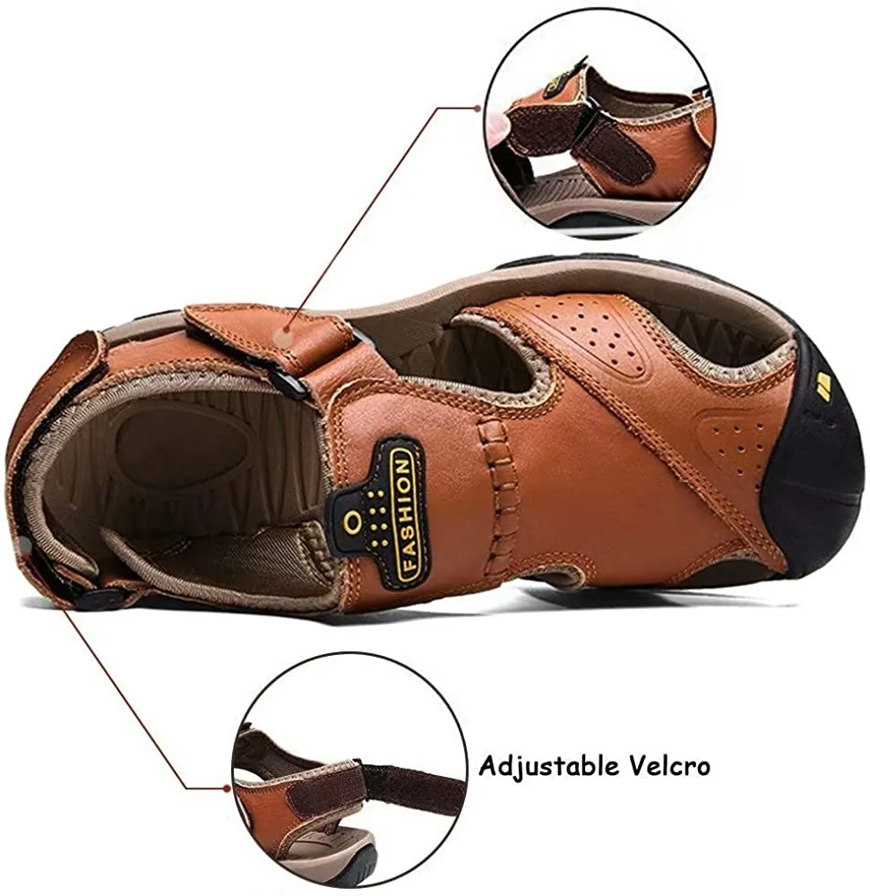 Ledersandalen für Herren im Freien Wandersandalen, wasserdicht sportlich Sport-Sandalen Fischer-Strandschuhe geschlossene Zehen Wassersandalen