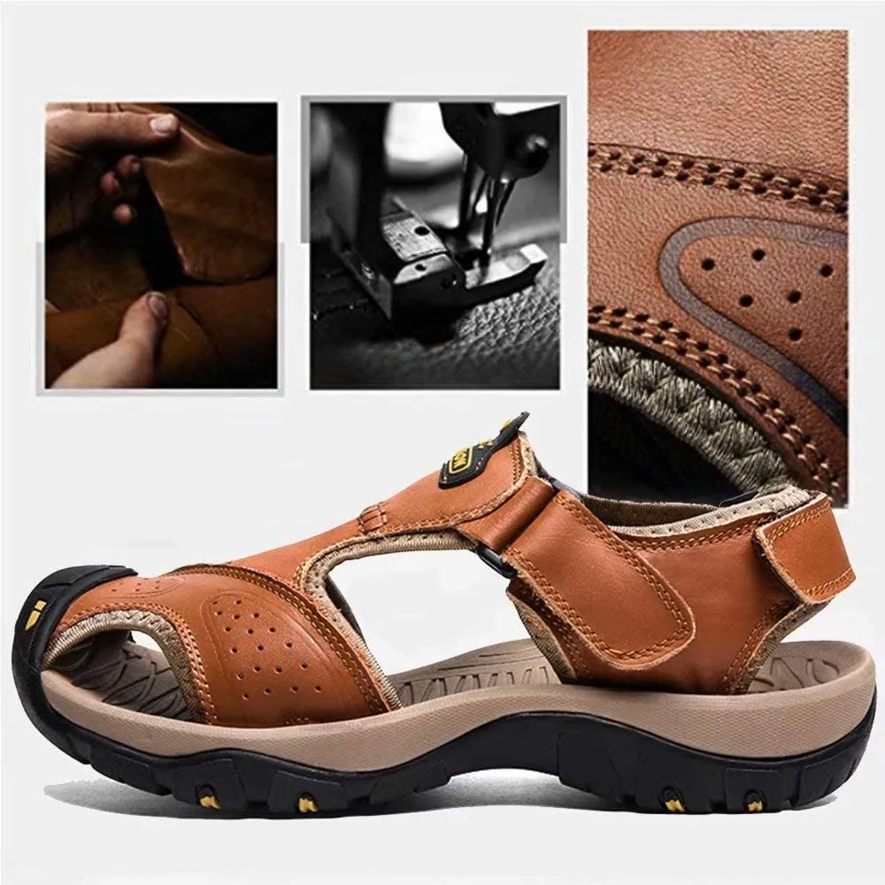 Ledersandalen für Herren im Freien Wandersandalen, wasserdicht sportlich Sport-Sandalen Fischer-Strandschuhe geschlossene Zehen Wassersandalen