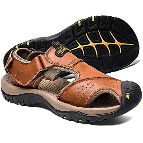 Ledersandalen für Herren im Freien Wandersandalen, wasserdicht sportlich Sport-Sandalen Fischer-Strandschuhe geschlossene Zehen Wassersandalen