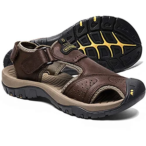 Ledersandalen für Herren im Freien Wandersandalen, wasserdicht sportlich Sport-Sandalen Fischer-Strandschuhe geschlossene Zehen Wassersandalen