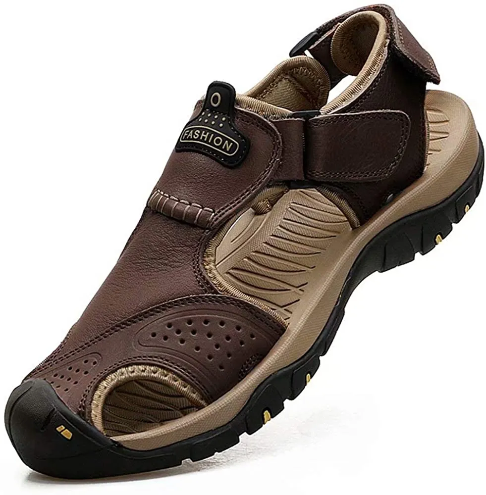 Ledersandalen für Herren im Freien Wandersandalen, wasserdicht sportlich Sport-Sandalen Fischer-Strandschuhe geschlossene Zehen Wassersandalen