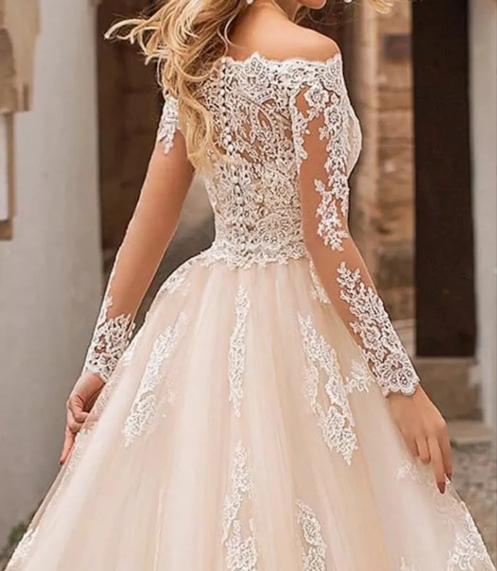 Long Sleeves Detachable Train  Mermaid Lace Wedding Dresses