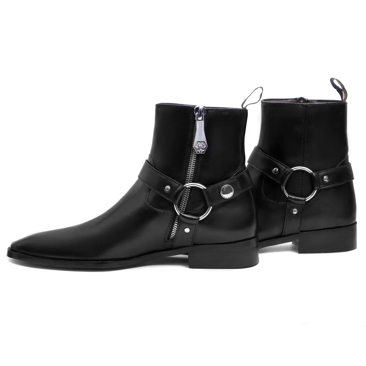 Men's Black Hand Made Chelsea High Ankle Boots with Stylish Silver Buckle one and only by Brune & Bareskin