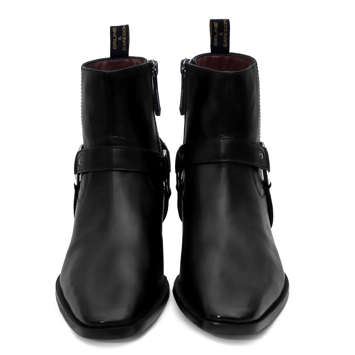 Men's Black Hand Made Chelsea High Ankle Boots with Stylish Silver Buckle one and only by Brune & Bareskin