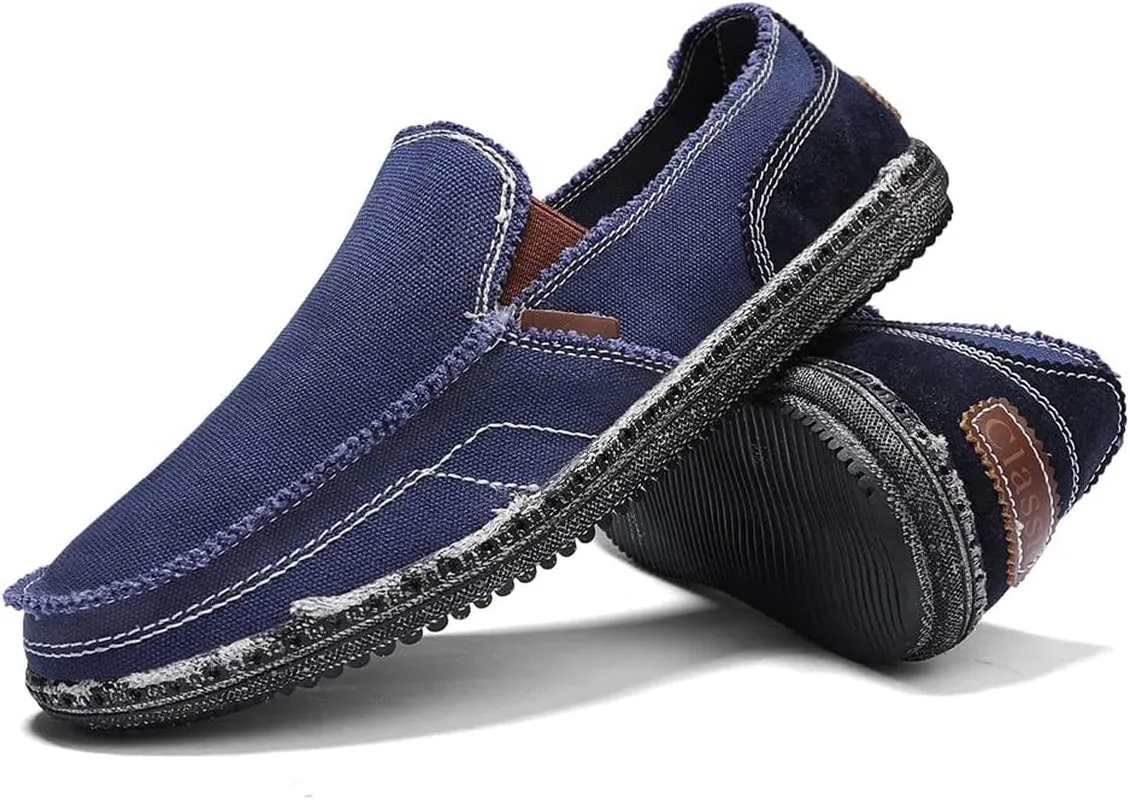 Mens Slip on Shoes Cloth Shoes Canvas Deck Shoes Casual Loafer Leisure Vintage Boat Shoes (9 Us,Z_Blue)