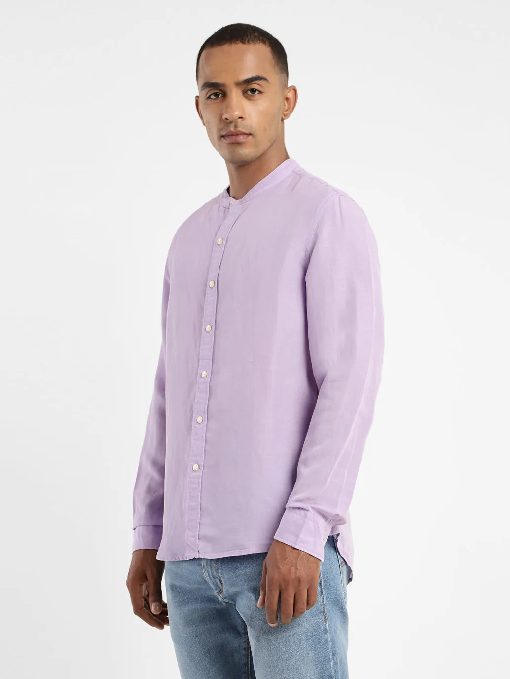 Men's Solid Band Neck Linen Shirt