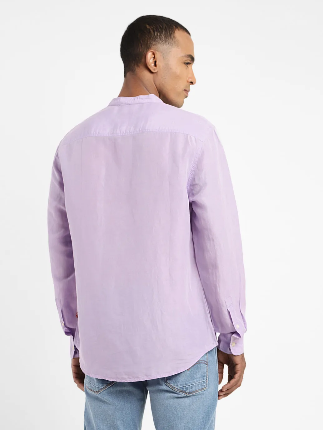 Men's Solid Band Neck Linen Shirt