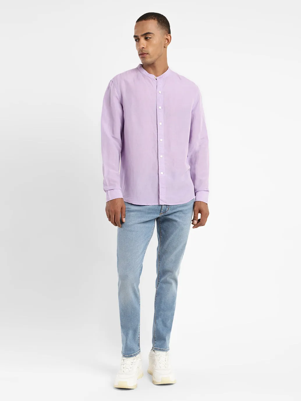 Men's Solid Band Neck Linen Shirt