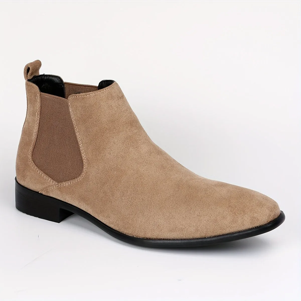 Men's Solid Color Squared-toe Chelsea Boots, Wear-resistant Anti-skid Slip On Ankle Boots For Business Office