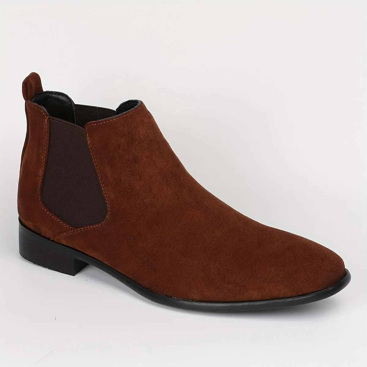 Men's Solid Color Squared-toe Chelsea Boots, Wear-resistant Anti-skid Slip On Ankle Boots For Business Office