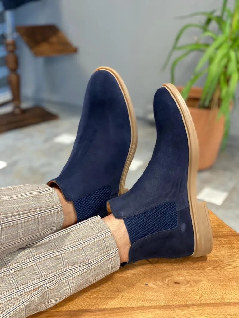 Navy Blue Suede Chelsea Boots for Men by GentWith.com