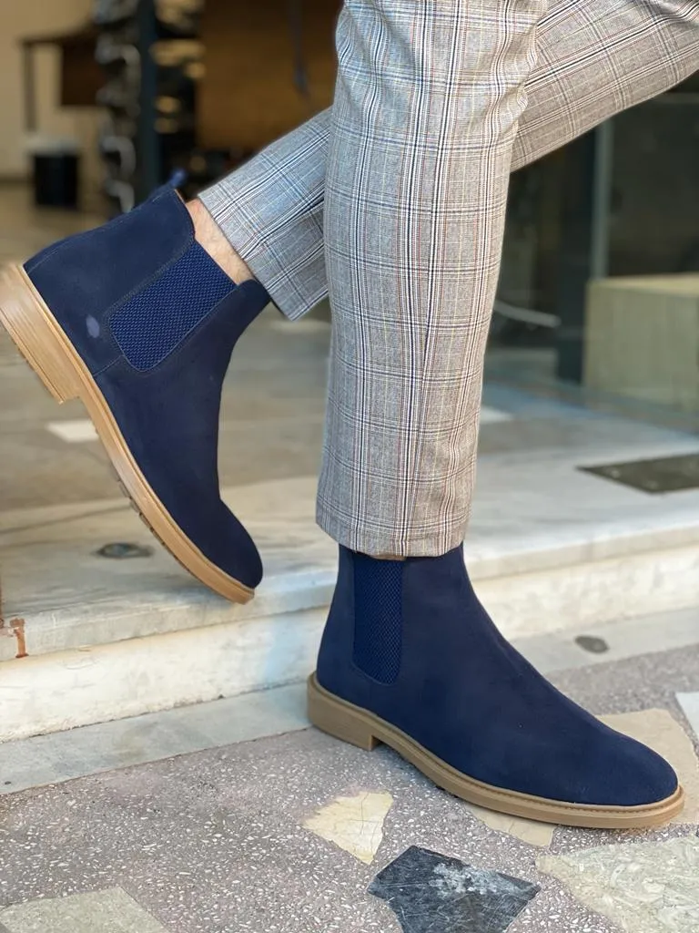 Navy Blue Suede Chelsea Boots for Men by GentWith.com