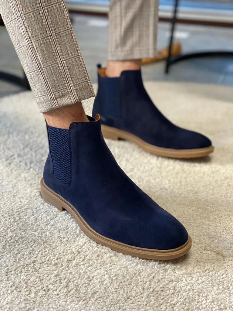 Navy Blue Suede Chelsea Boots for Men by GentWith.com