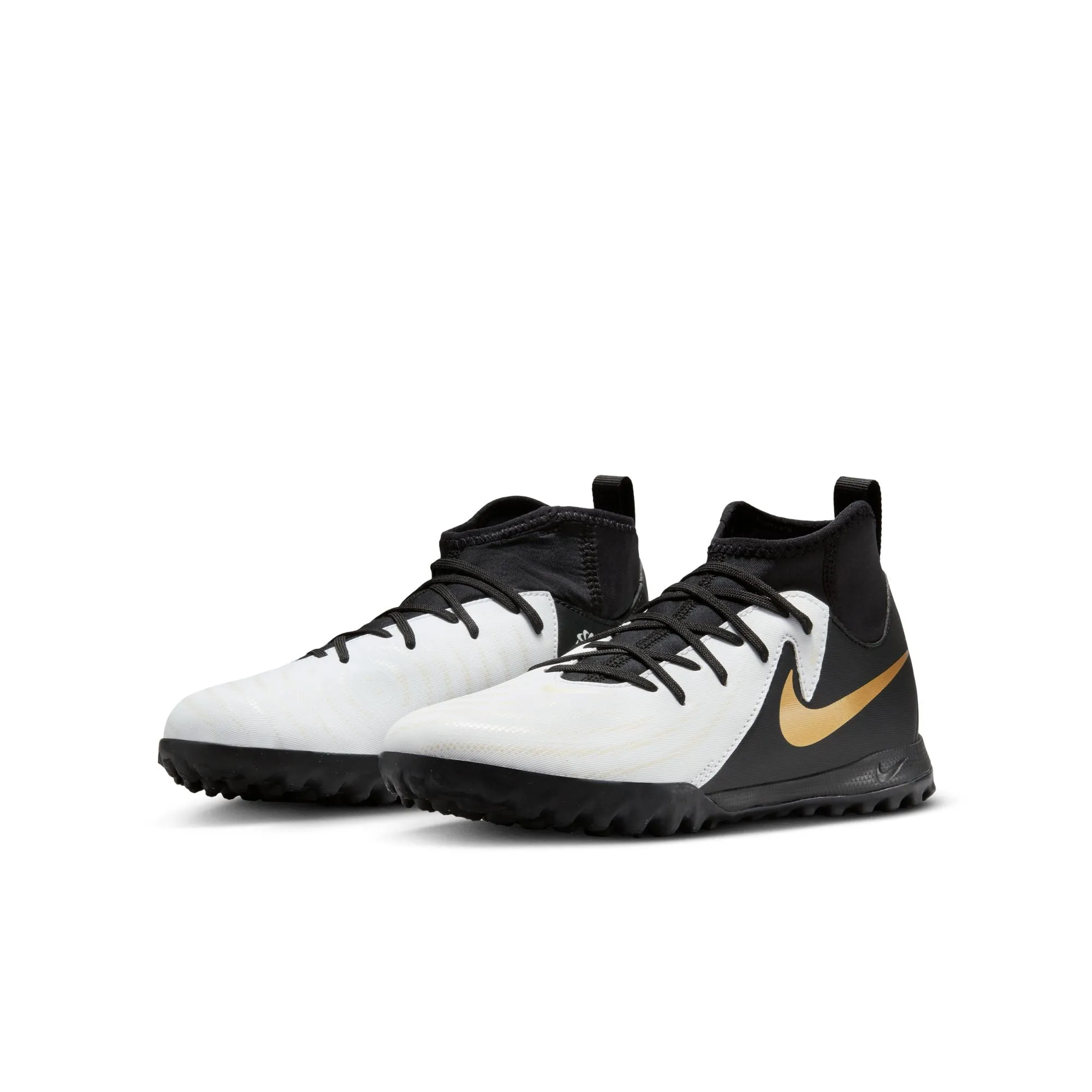 Nike Junior Phantom Luna II Academy TF Turf Soccer Cleat - White/Black/Metallic Gold Coin