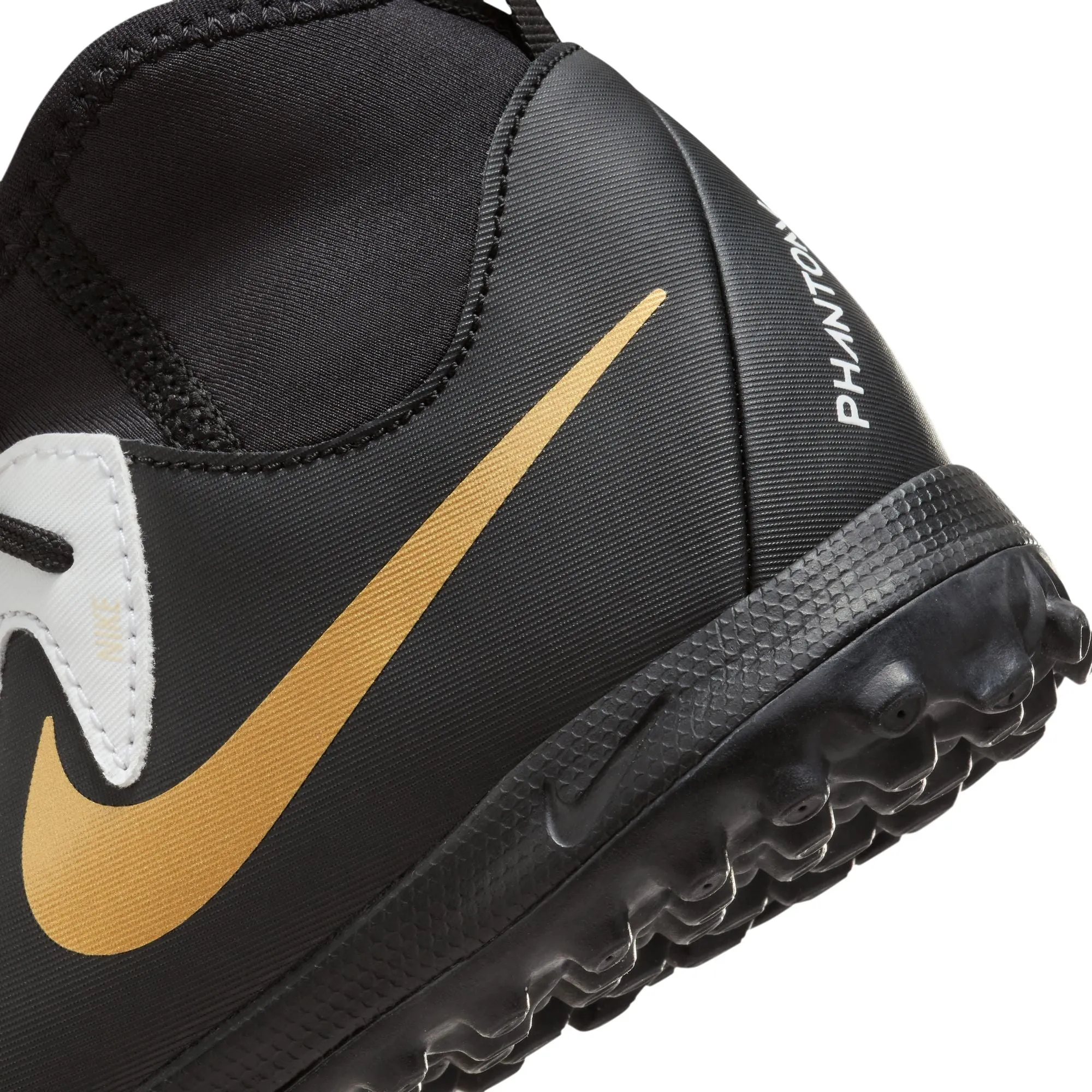 Nike Junior Phantom Luna II Academy TF Turf Soccer Cleat - White/Black/Metallic Gold Coin