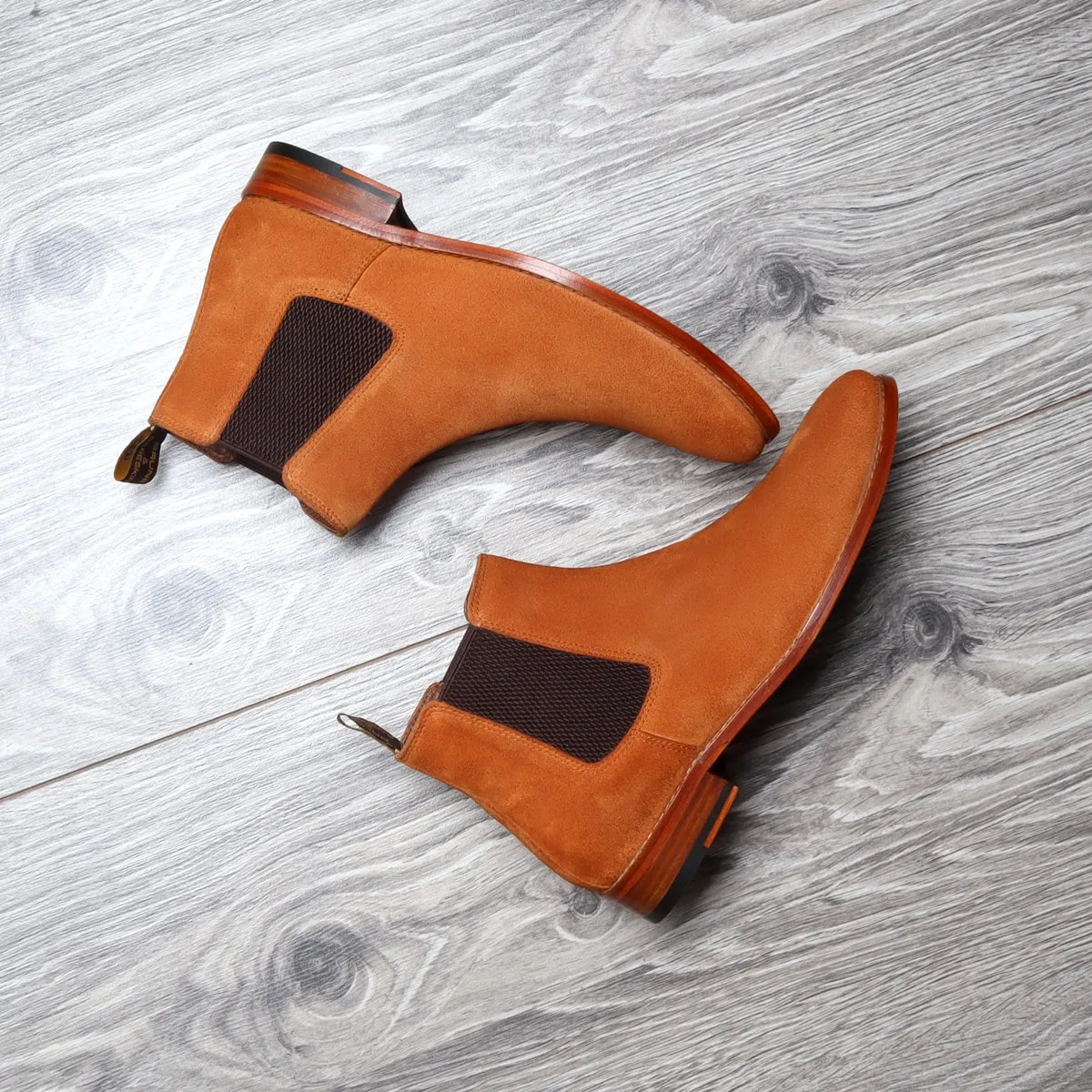 Orange Suede Leather Chelsea Boots with Leather Sole by Brune & Bareskin