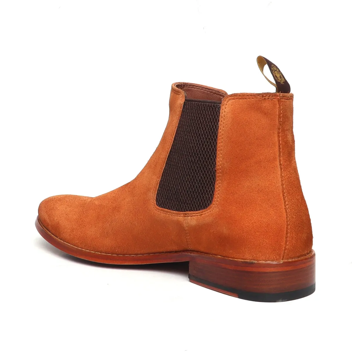 Orange Suede Leather Chelsea Boots with Leather Sole by Brune & Bareskin