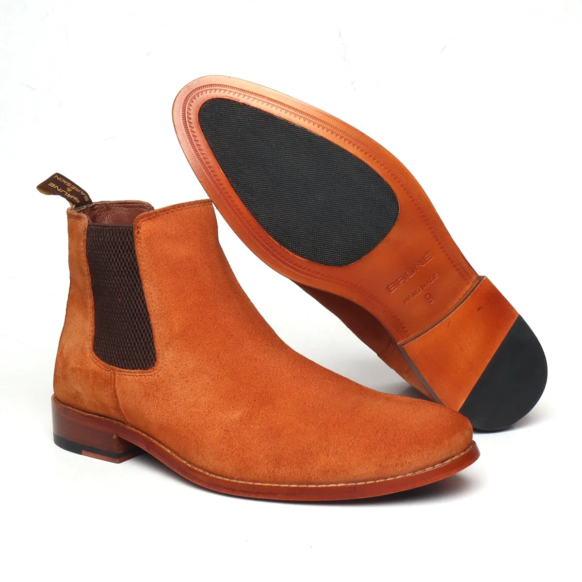 Orange Suede Leather Chelsea Boots with Leather Sole by Brune & Bareskin