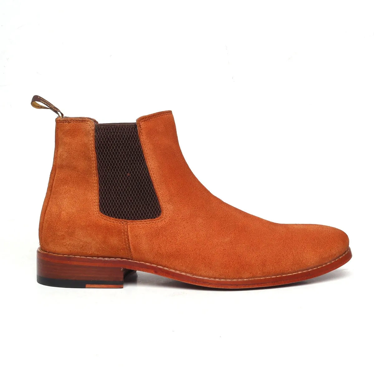 Orange Suede Leather Chelsea Boots with Leather Sole by Brune & Bareskin