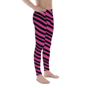 Pink Black Striped Meggings, Premium Best Men's Leggings Running Tights-Made in USA/EU/MX