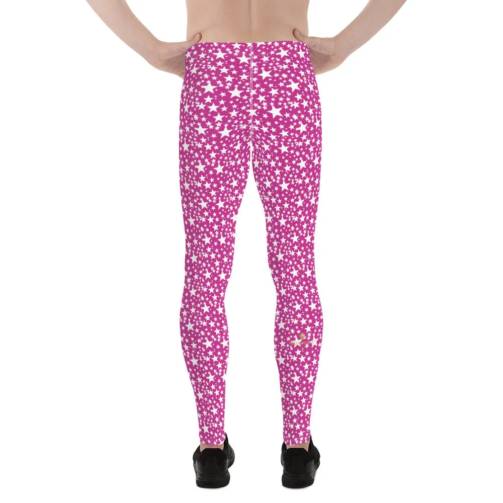 Pink White Star Pattern Print Premium Men's Leggings Compression Tights- Made in USA/EU