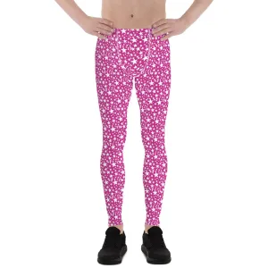 Pink White Star Pattern Print Premium Men's Leggings Compression Tights- Made in USA/EU